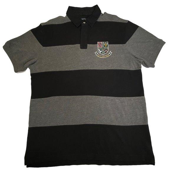 Nautica Sportswear Sailing Rugby Stripe Polo Shirt Mens Black Gray XL Y2K Retro - Picture 1 of 9